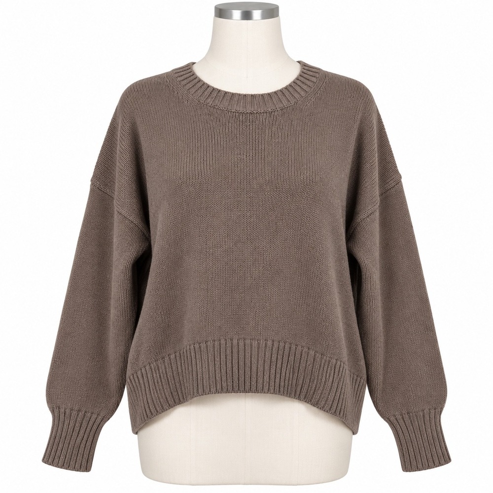 NEW Quince Organic Cotton Oversized Boyfriend Crewneck Sweater Women's XS Brown